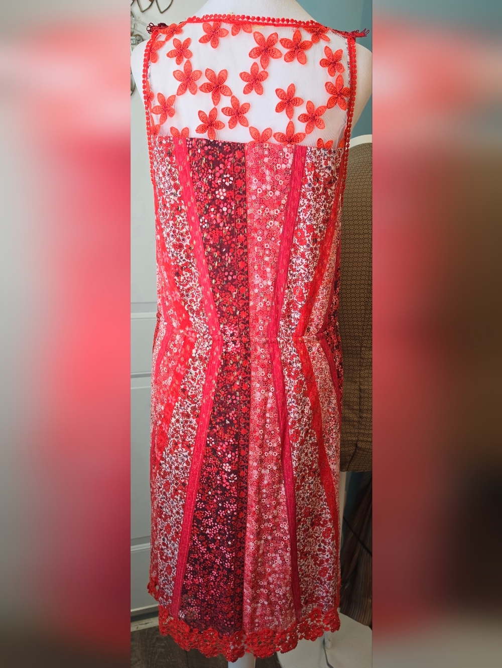 Elie Tahari Redwood McKenna Silk  Midi Dress Womens 8 Red Floral Boho Tassels - Picture 4 of 15